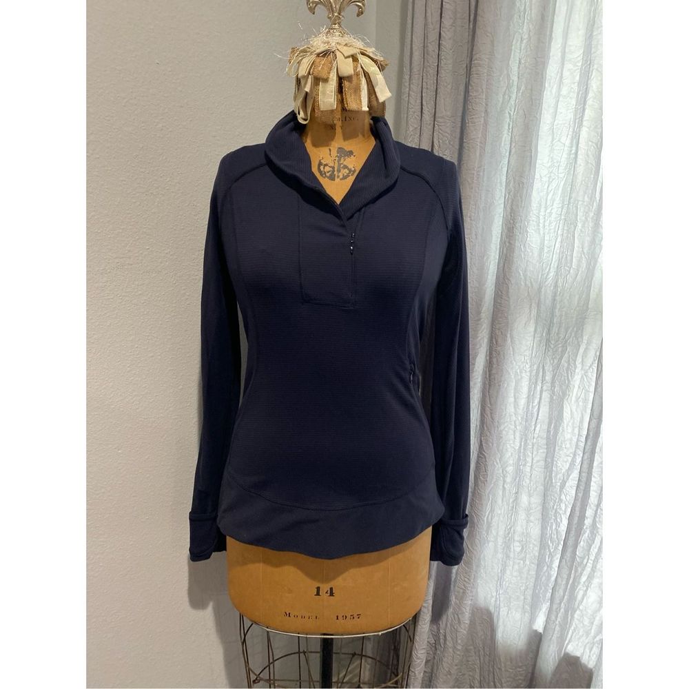 Lululemon ladies pullover navy with gray lines longer style SZ XL beautiful deta